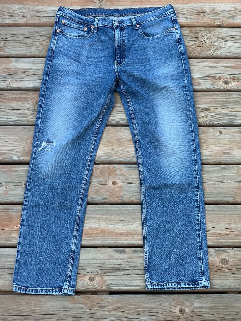 Levi's 514 Jeans Men 36x32 Blue Faded Distressed Denim Straight Leg Casual Pants